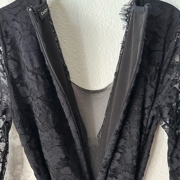 BEBE Black Long Sleeves Eye Lash Lace Cocktail Holiday Small Jumpsuit BNWT - Picture 6 of 8